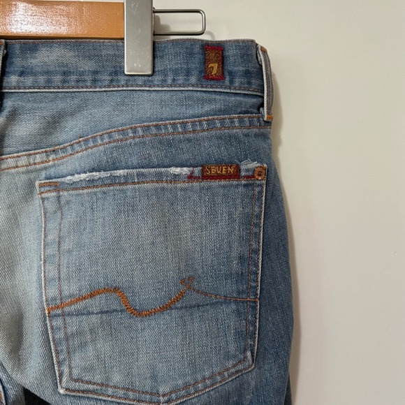 7 For All Mankind| Men's Faded Blue Logo-Patch Designer Straight Jeans Sz 31 - Picture 3 of 6